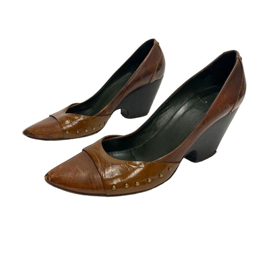 Vintage Brown Italian Leather Studded Heels 70s